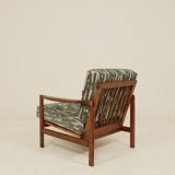 Vintage green jacquard armchair, mid-century modern design, 1965.
