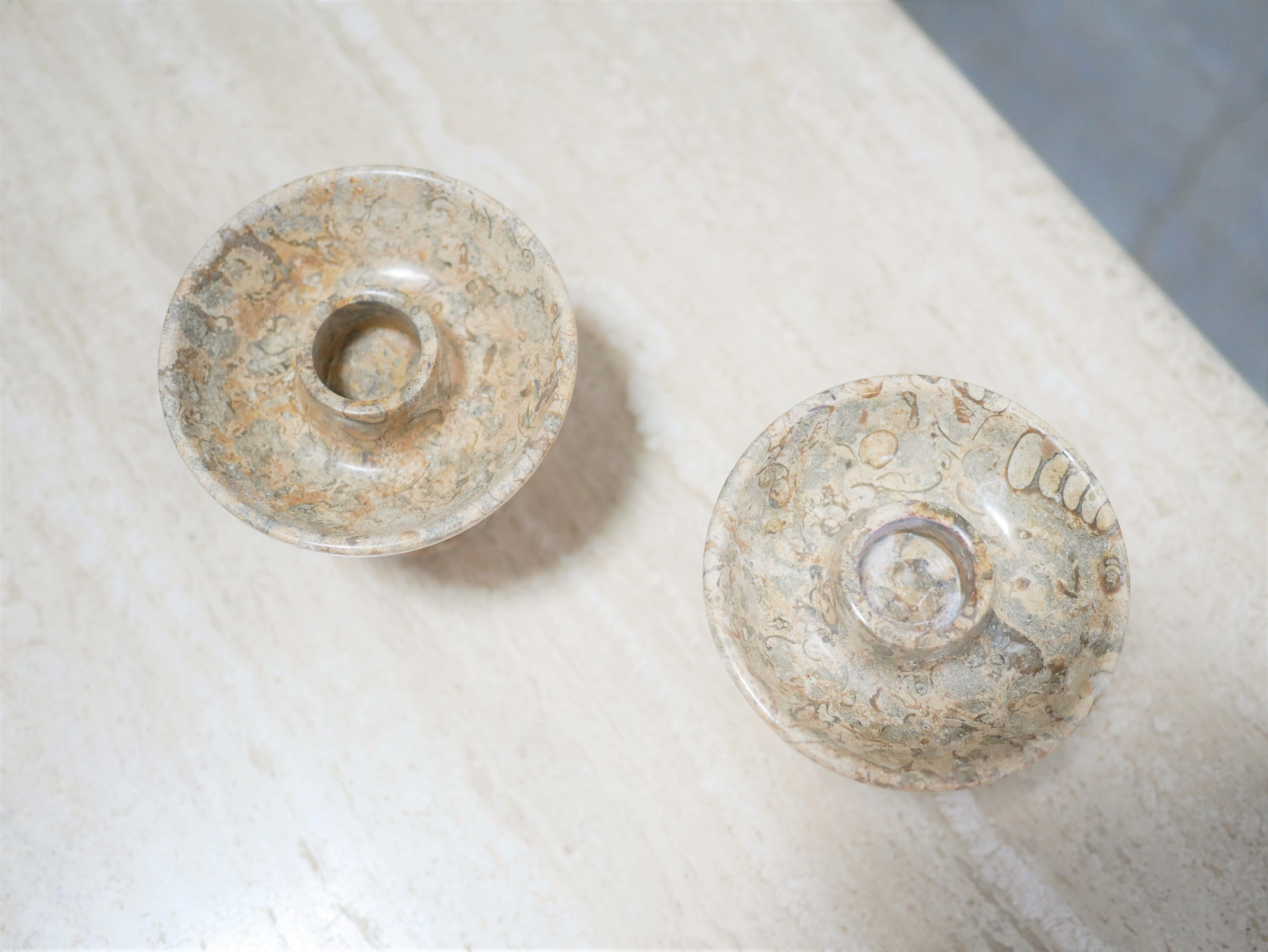 Pair of vintage jasper stone candle holders