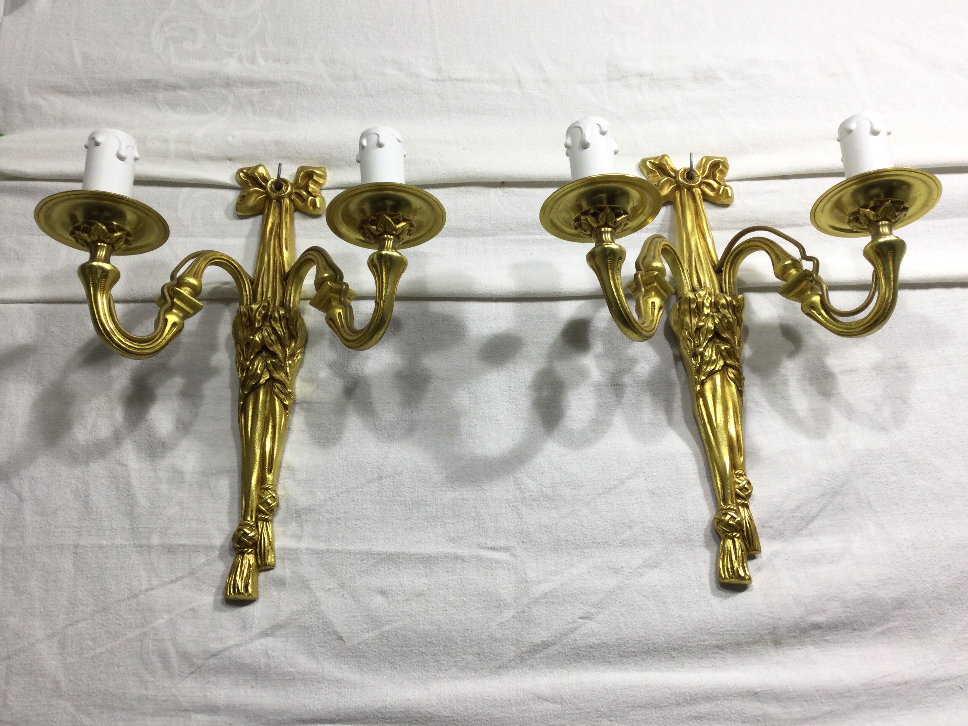 Pair of sconces Bronze 2 lights Louis XVI style