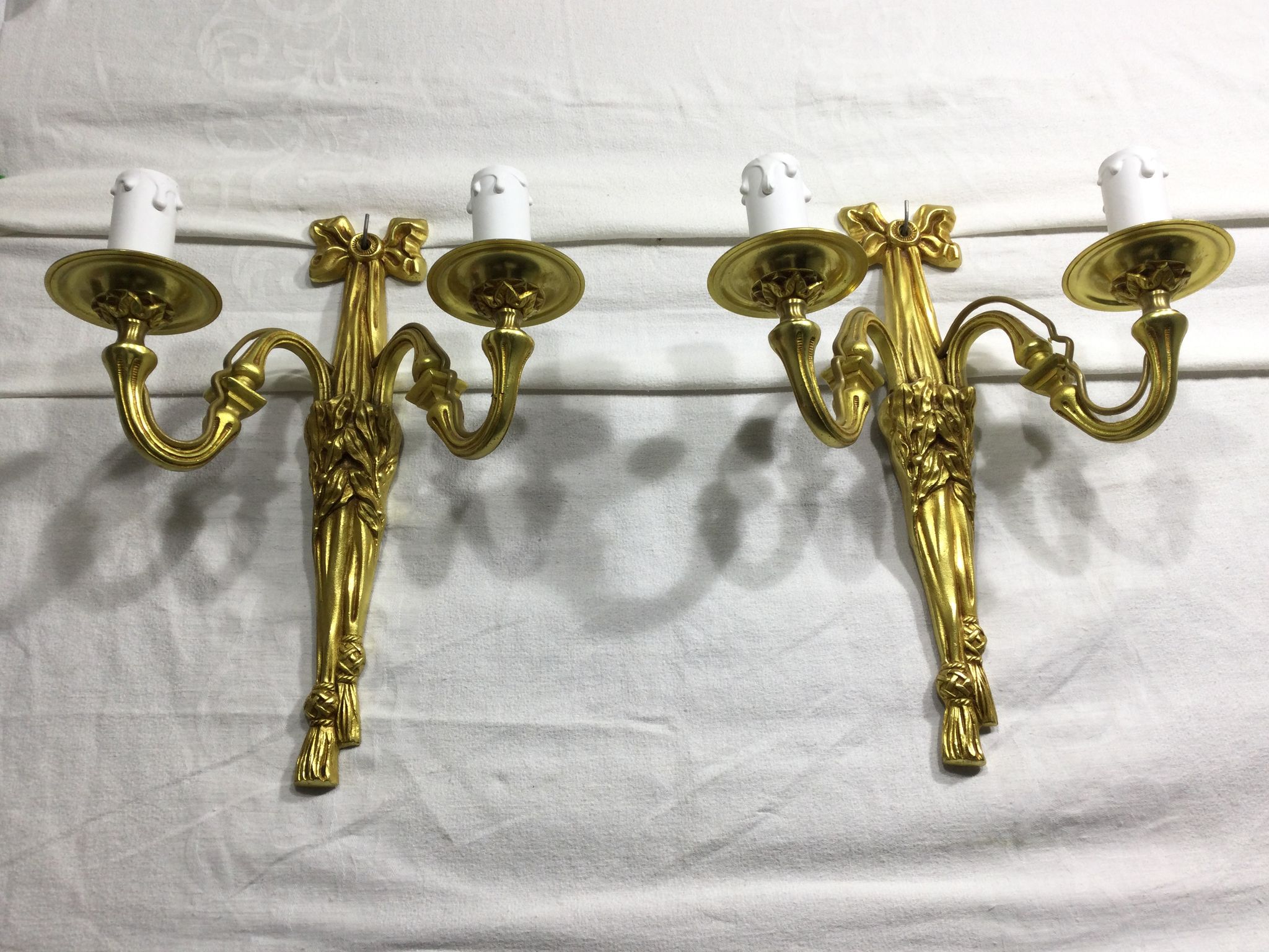 Pair of sconces Bronze 2 lights Louis XVI style