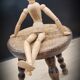 Tripod wood stool with foot balls