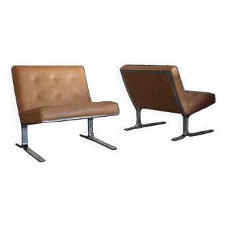 2 Fauteuils design cuir 1970