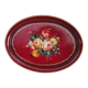 Russian plate in painted sheet metal burgundy old pink decoration and golden frieze