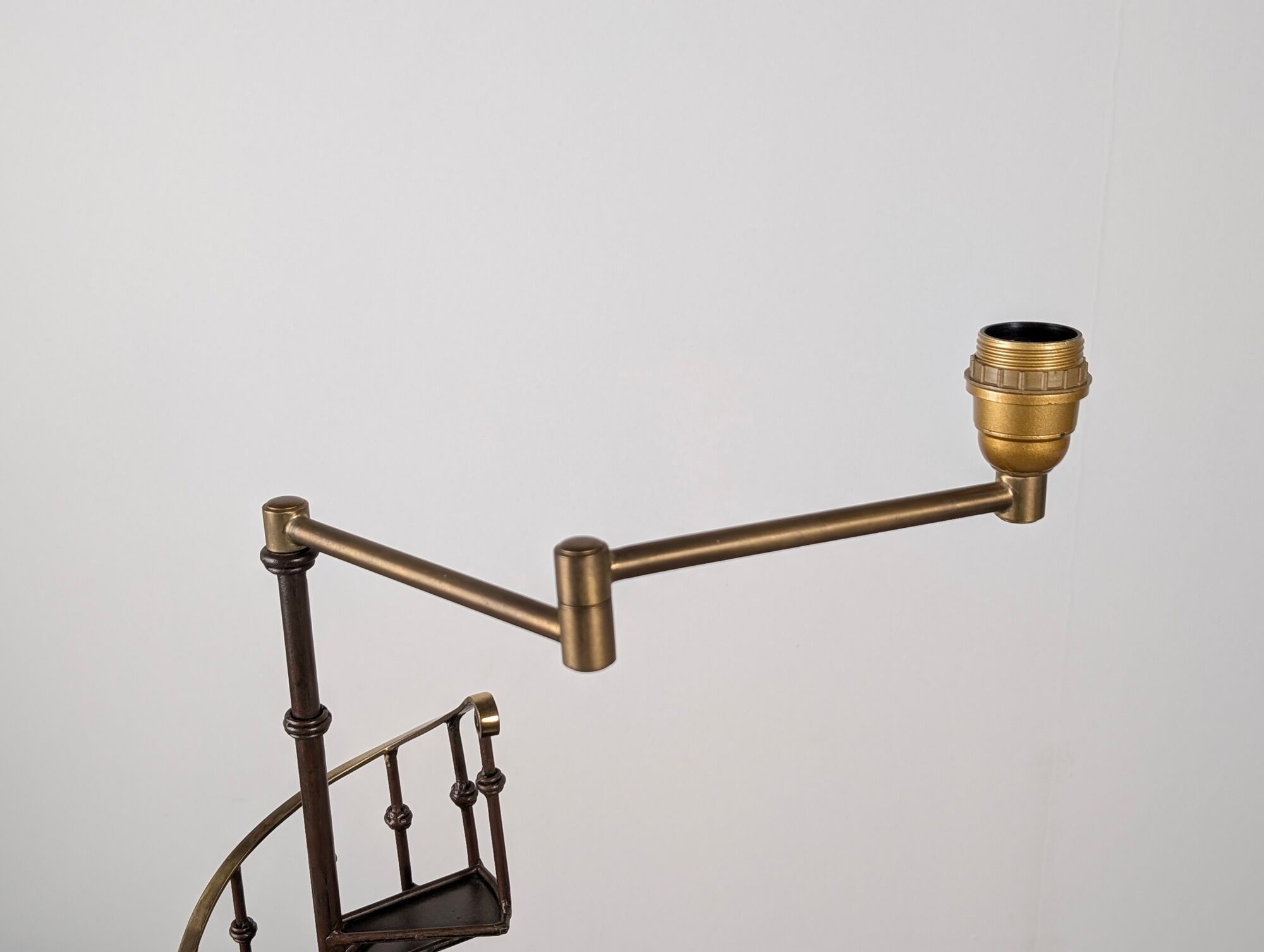 French Floor Lamp with Spiral Staircase, iron and brass, Mid-Century