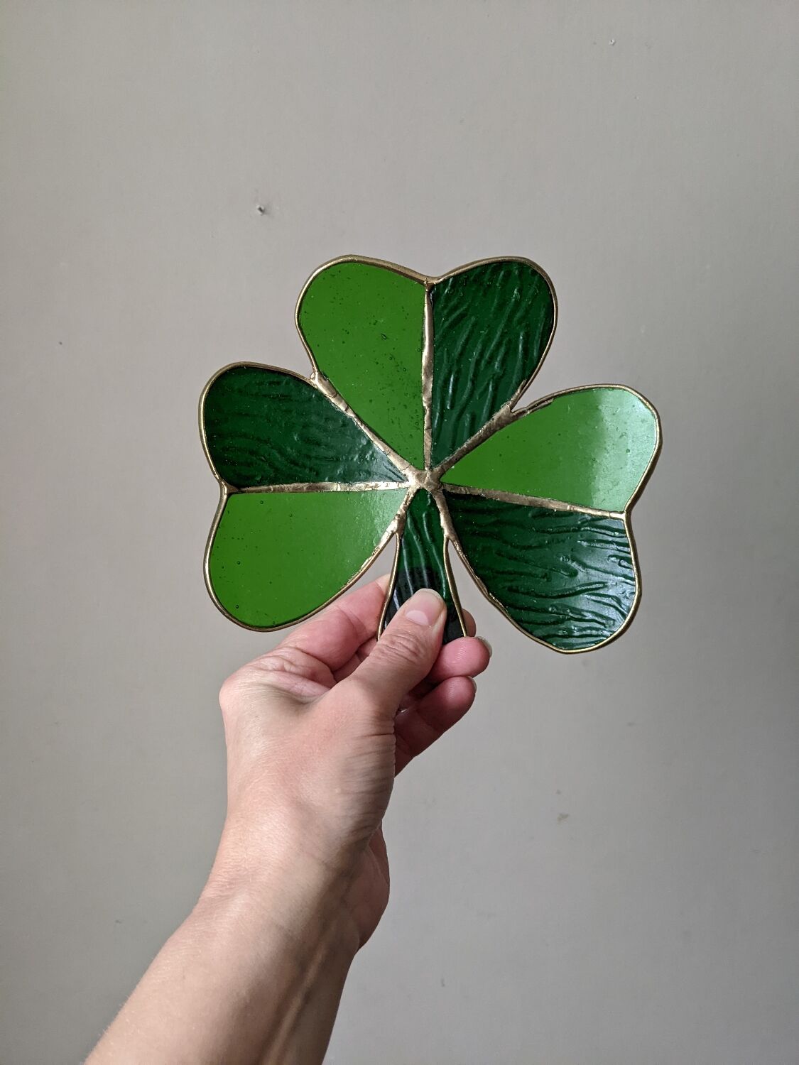 Handcrafted green clover and brass trinket tray