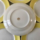 Lot de 6 assiettes plates moulin des loups texturées jaune canari années 50