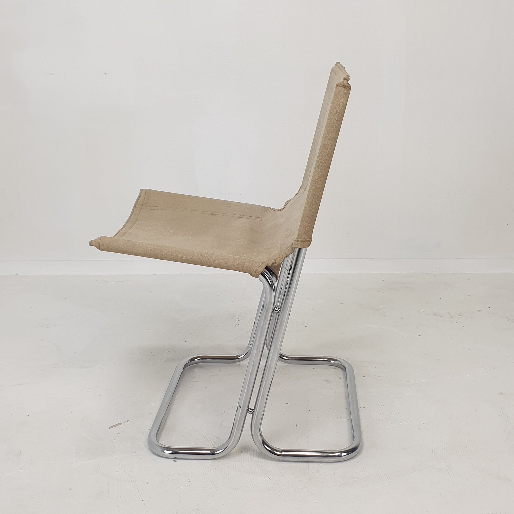 Set of 2 italian canvas and chromed metal chairs, 1970's