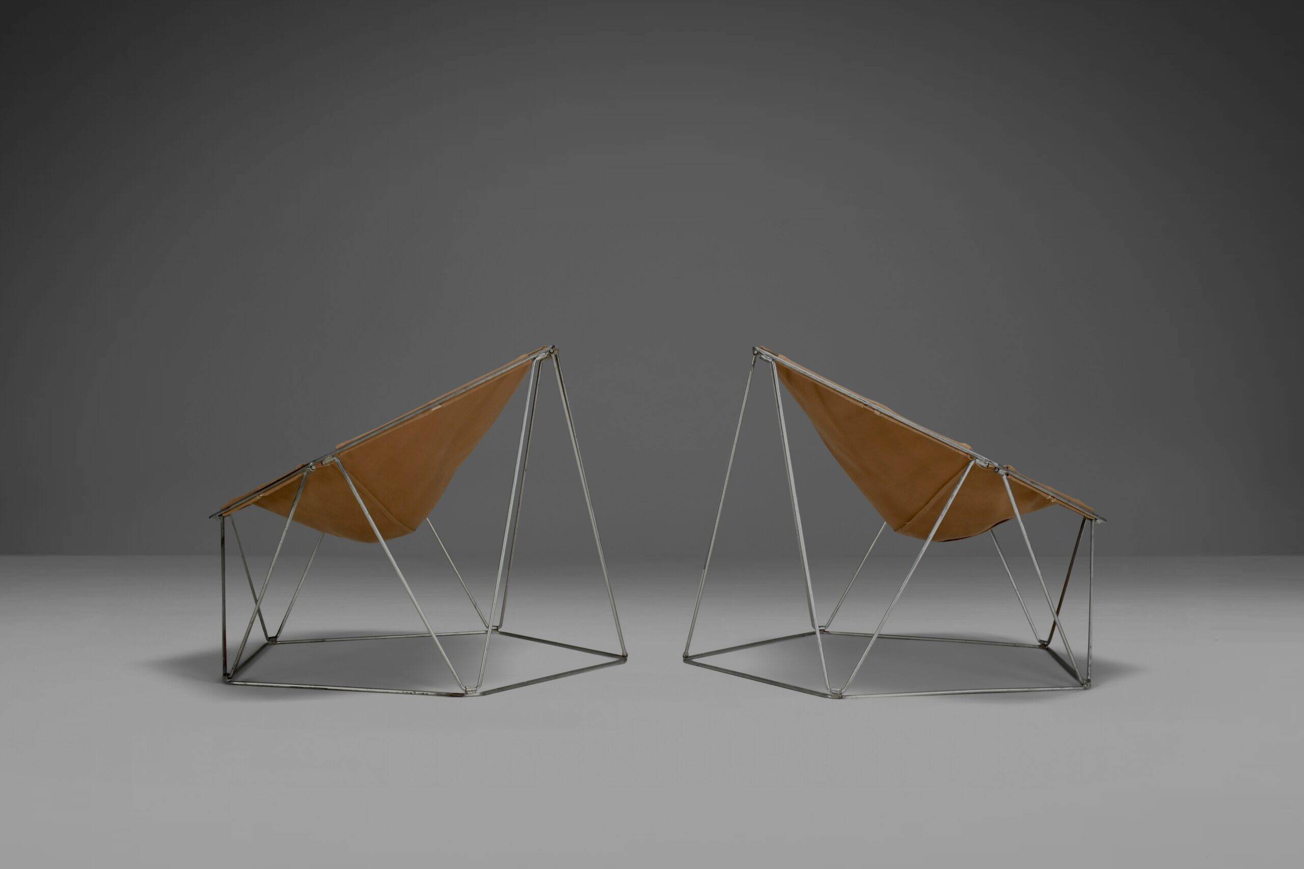 Early ocher canvas Penta chairs by Jean-Paul Barray & Kim Moltzer for Bofinger