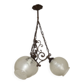 French Vintage 3 Light Bronze Effect Chandelier - Opaque Glass Ball Shades