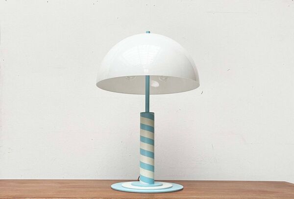 Lampe sur pied et lampe de table postmoderne allemande avec motif tourbillon bleu clair et blanc, années 1980, lot de 2