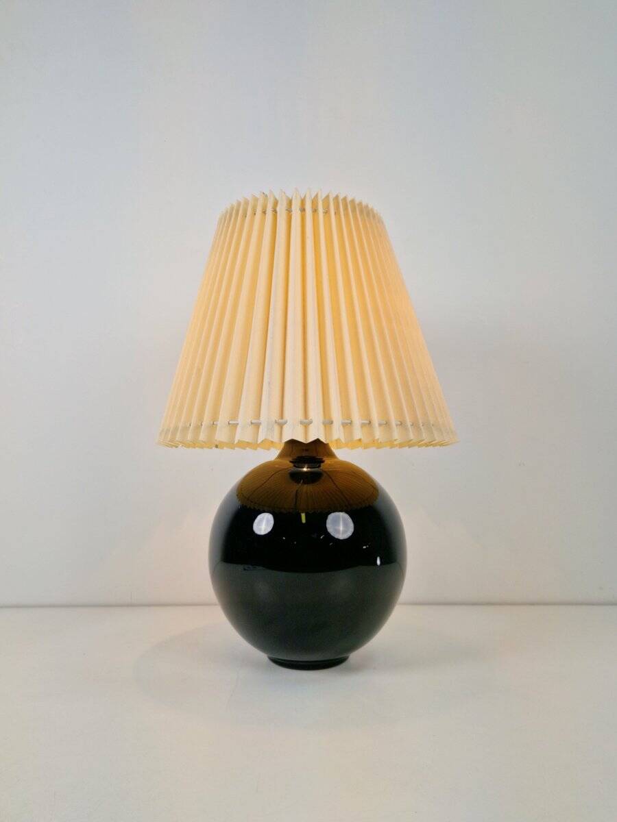 Black Opaline Glass Spherical Table Lamp in the style of Jacques Adnet, 1950s