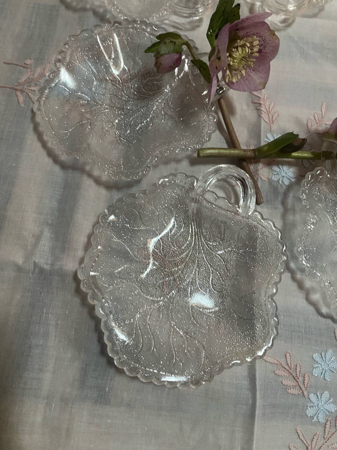 Set of old pressed moulded glass bowls