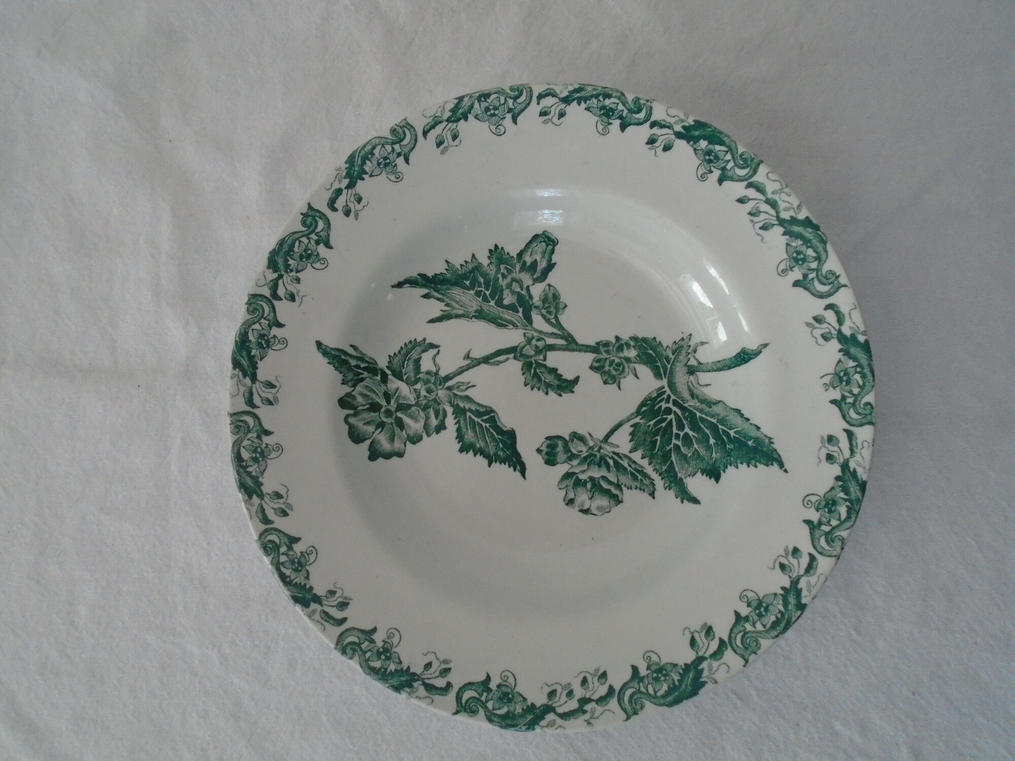 Plate saint amand green décor richelieu flower al . mb faience france