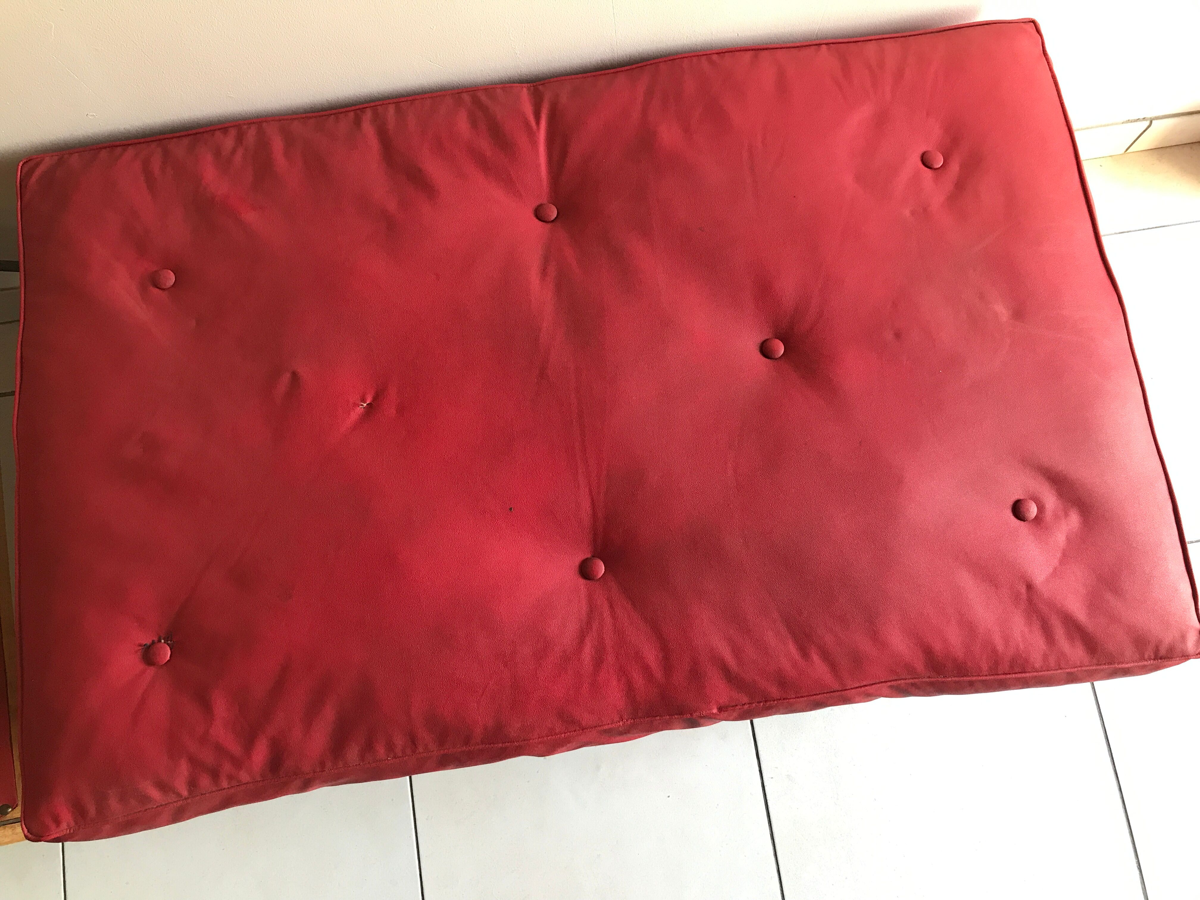 Vintage red padded bench