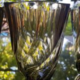 Trio de petits vases torsadés en verre fumé années 70