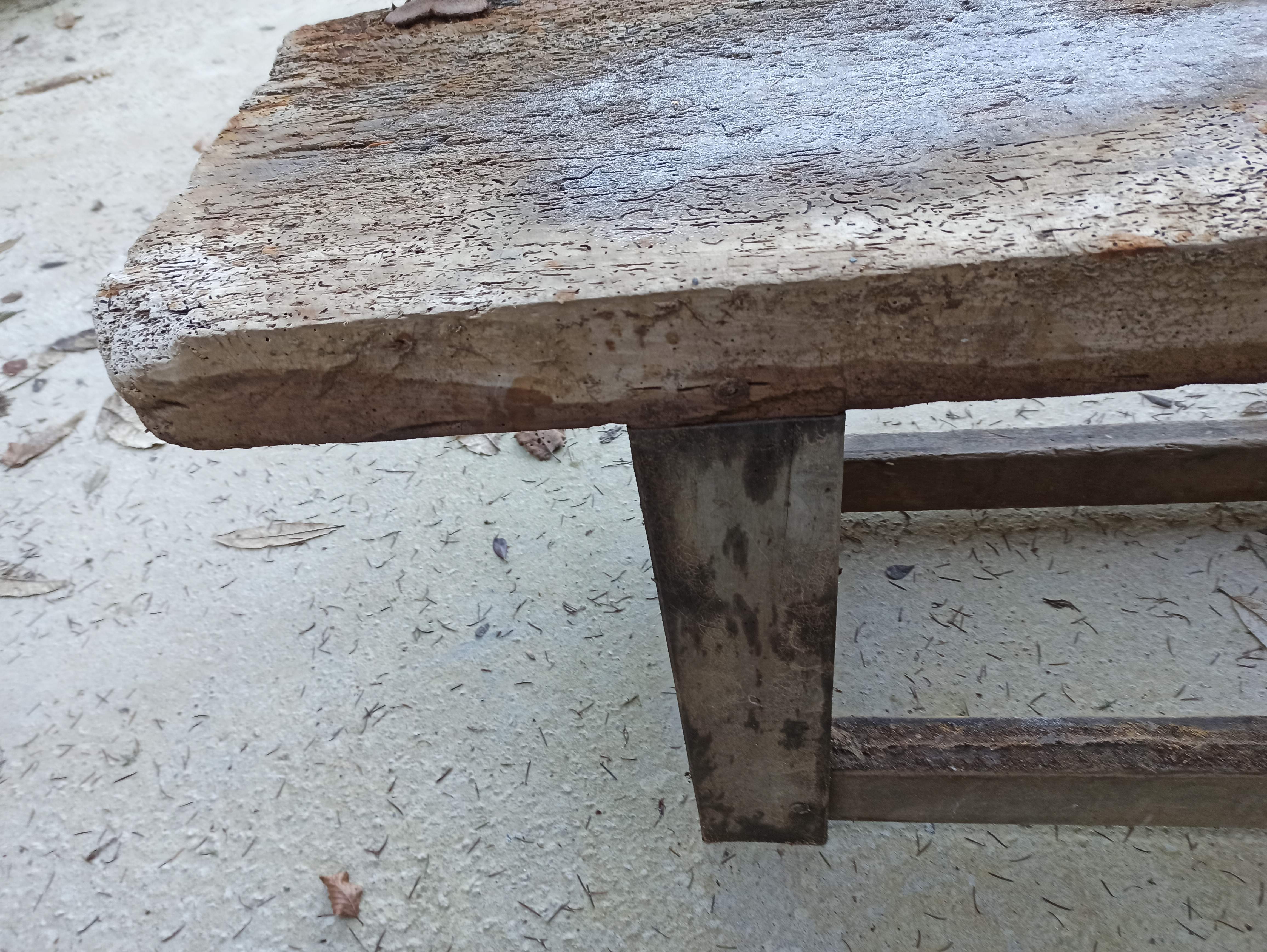 Wooden carpenter's workbench with iron and wooden vice