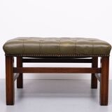 Capped Green Leather Chesterfield Foot stool 1960s England
