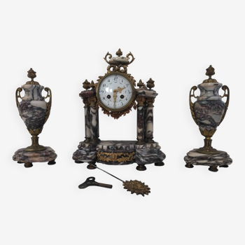 Portico clock Louis XVI fireplace trim in marble and bronze