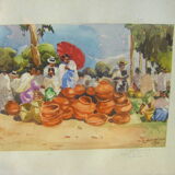 Orientalist watercolor "the pottery merchant"