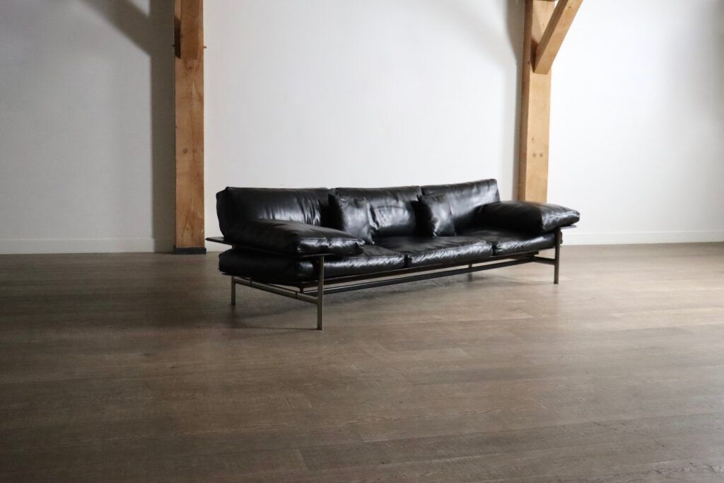 Canapé trois places Diesis en cuir noir, conçu par Antonio Citterio pour B&B Italia, années 1970