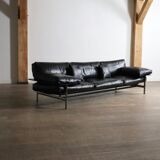 Canapé trois places Diesis en cuir noir, conçu par Antonio Citterio pour B&B Italia, années 1970