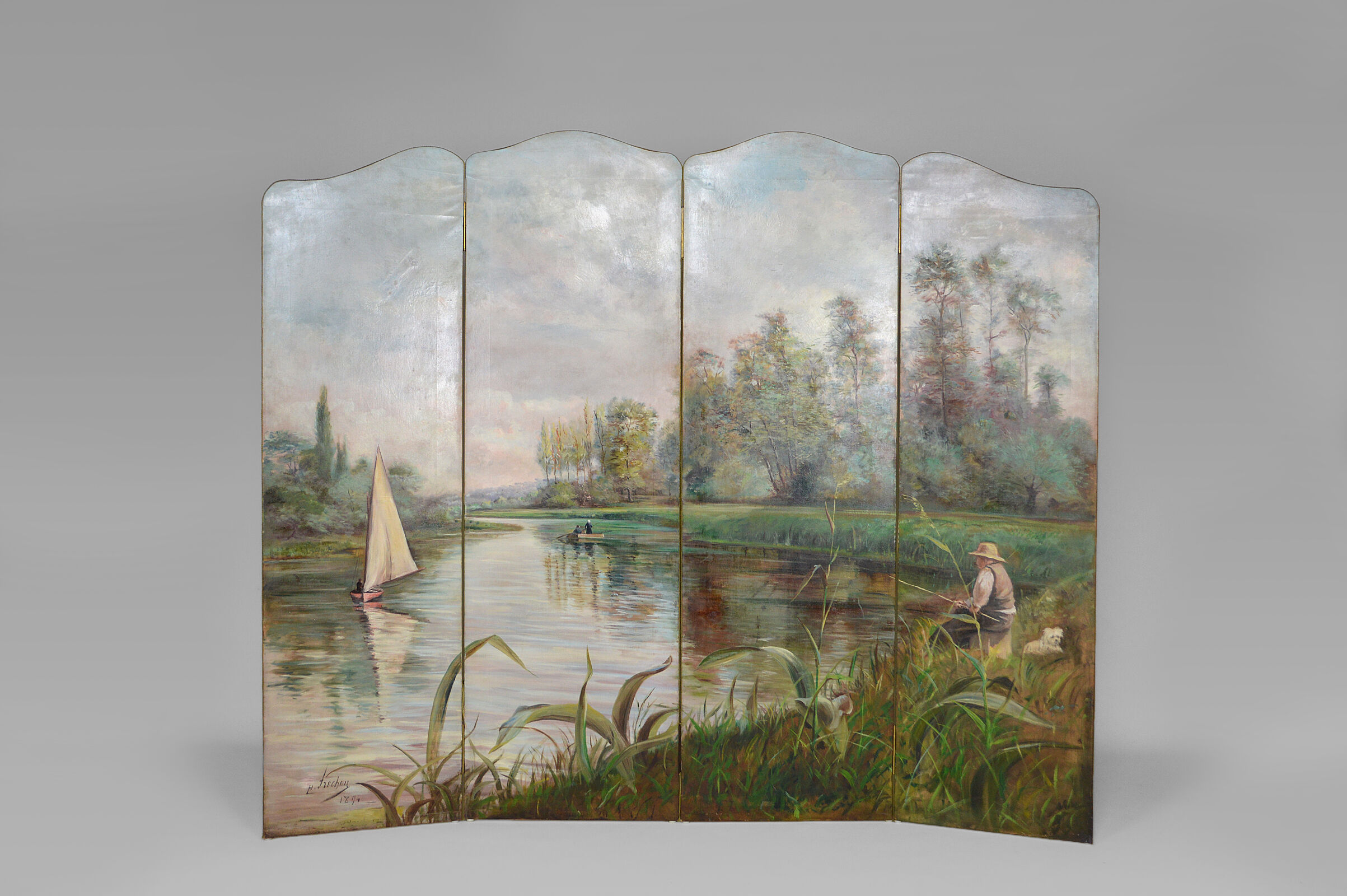 Post-impressionist painted screen by Charles Frechon, France, 1894
