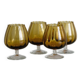 4 tulip glasses in amber glass