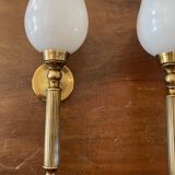 Brass and opaline torchiere appliques