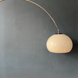 Vintage Guzzini Space Age arc floor lamp with white mushroom shade and marble base