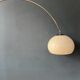 Vintage Guzzini Space Age arc floor lamp with white mushroom shade and marble base