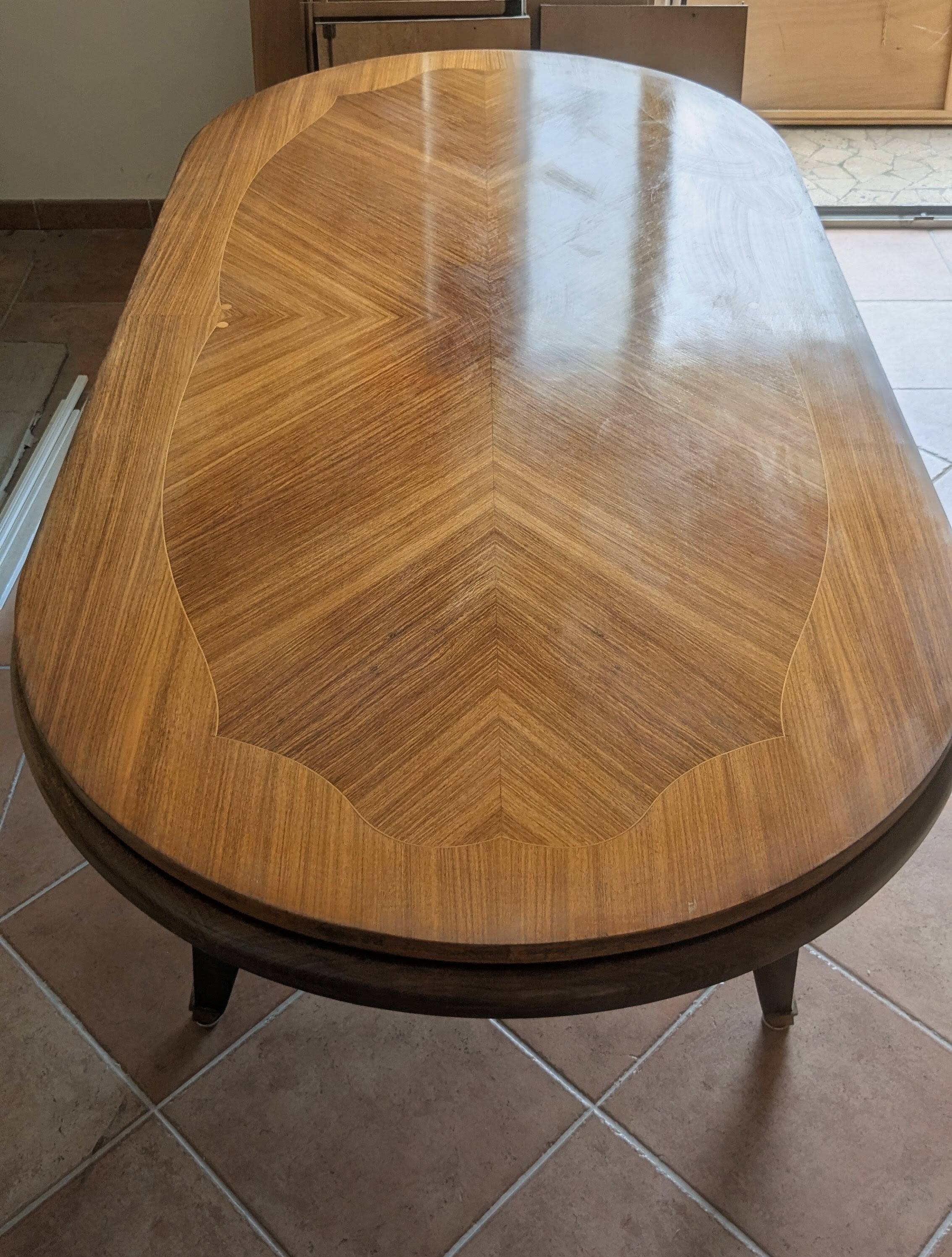 Large Vintage Dining Table 2m. Chevron Inlay