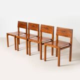 Set of 4 unique Bauhaus modernist dining chairs in birch, Prague, 1940s.
