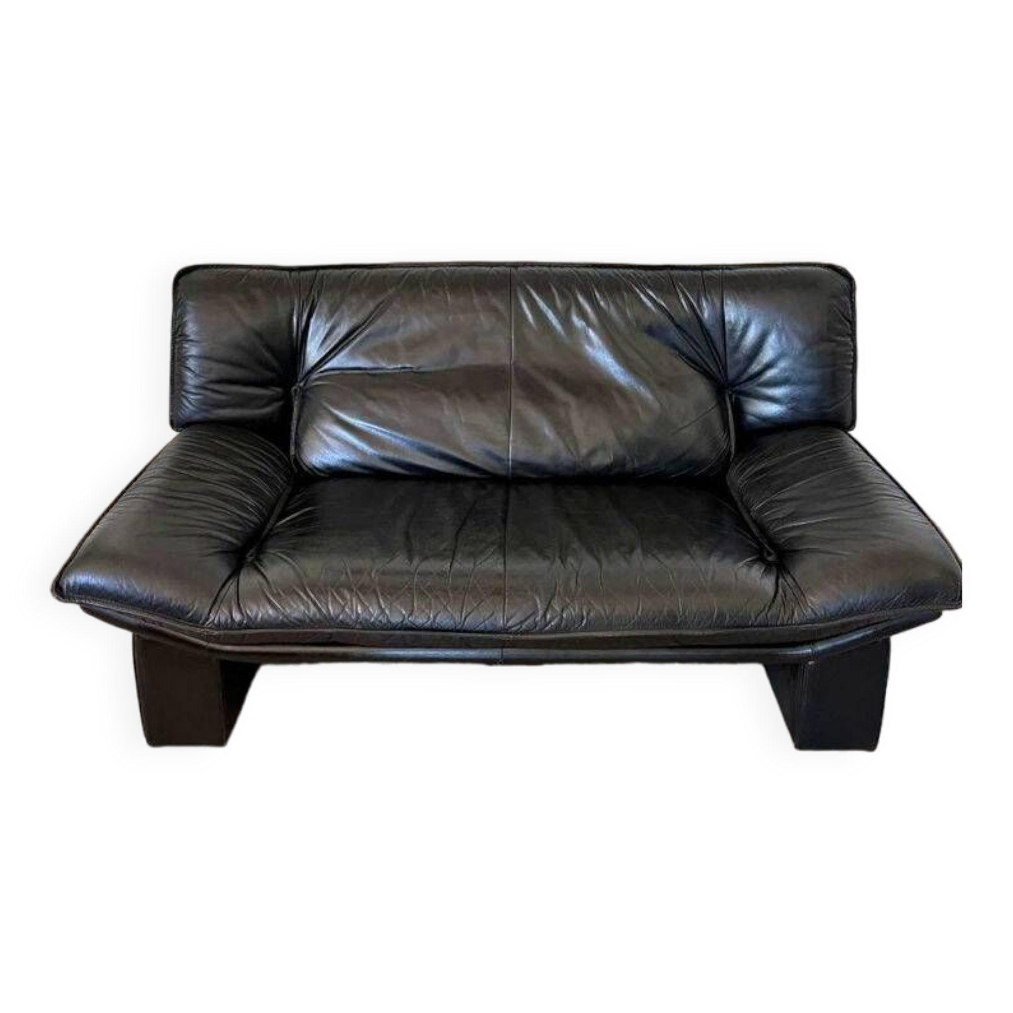 Vintage black leather sofa, 2 seater, Nicoletti Salotti
