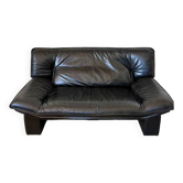 Canapé en cuir noir vintage, 2places, Nicoletti Salotti