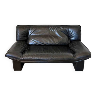 Vintage black leather sofa, 2 seater, Nicoletti Salotti