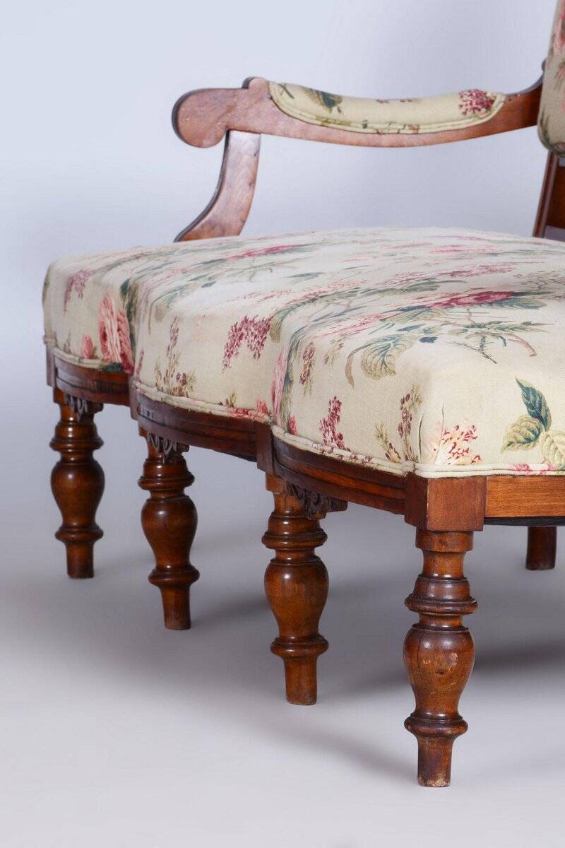 Czech Living Room Set in Beech and Walnut, 1890s, Set of 7
