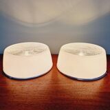 Plafonnier industriel Holophane en verre opaline blanc et transparent (7 disponibles)