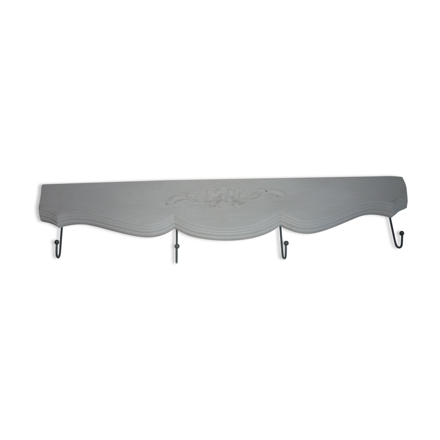 Wooden coat rack 4 hooks gray flowers