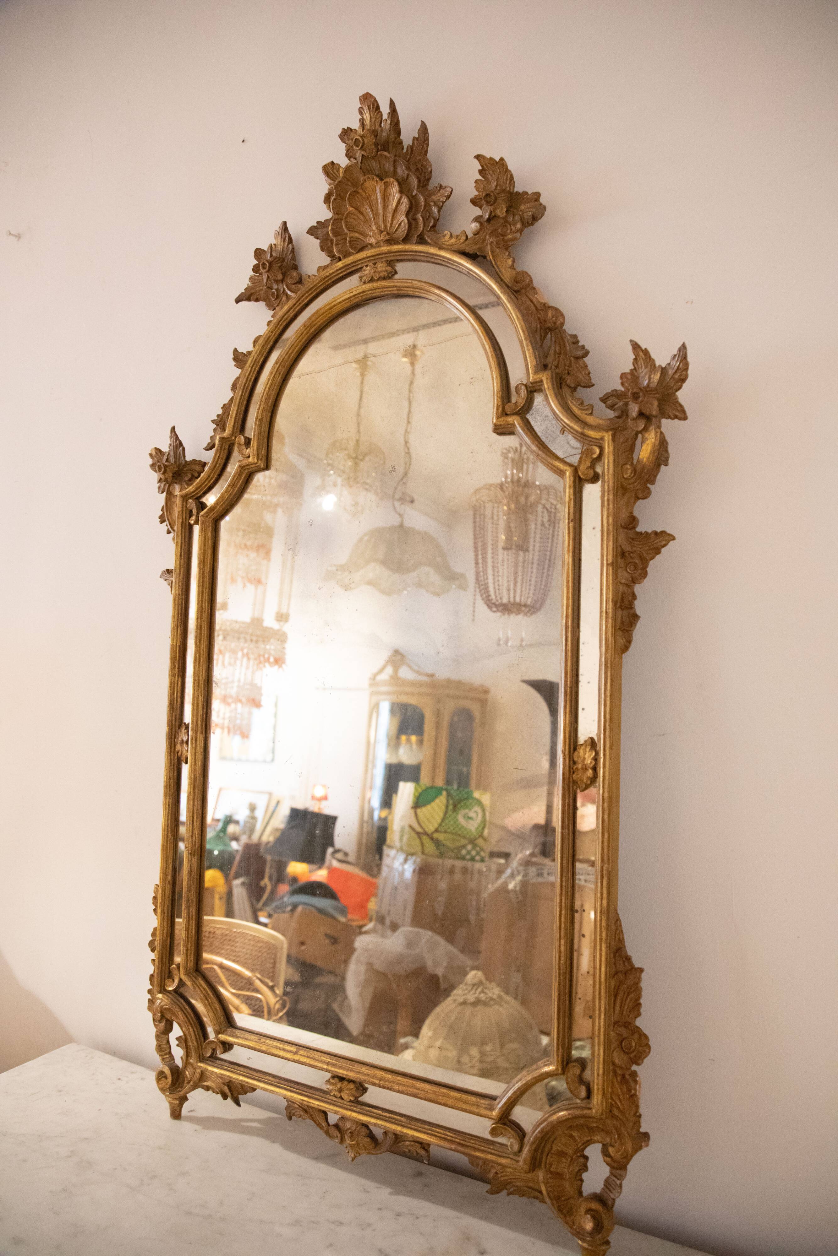 Mirror with wooden glazing beads, gold, 19th century, Italy