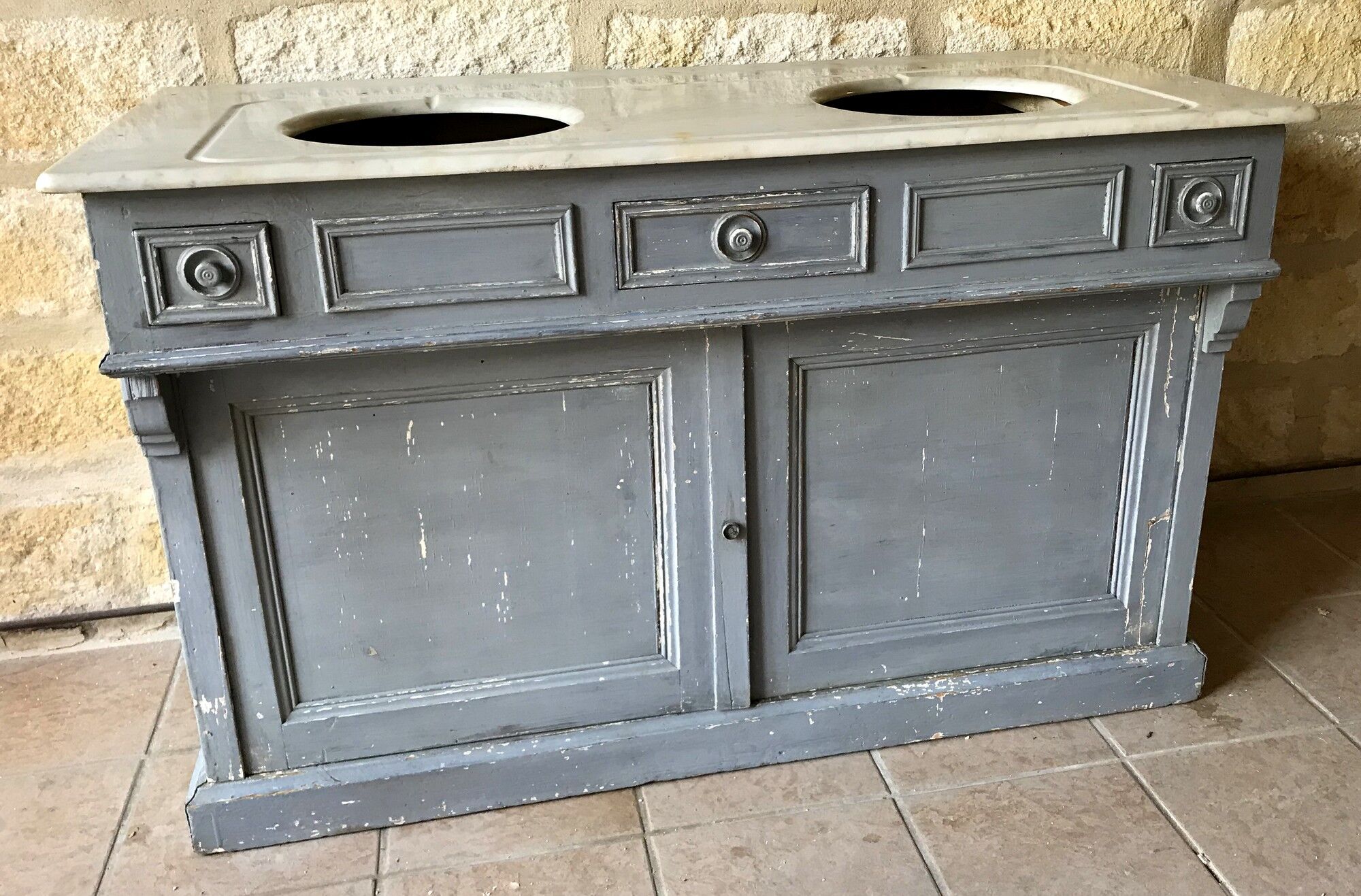 Antique bathroom furniture double sink marble top