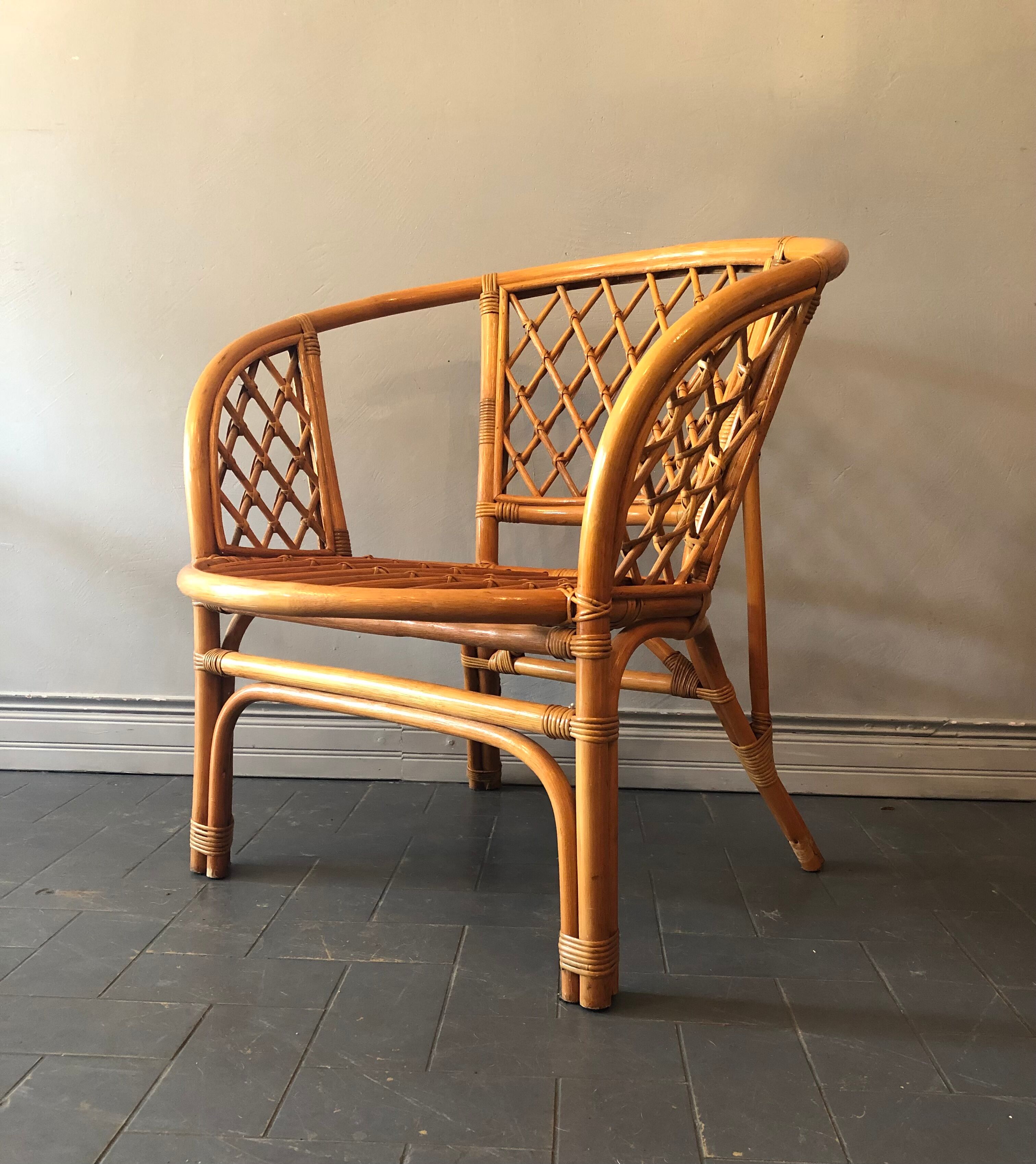Bamboo and rattan bench and armchair