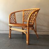 Bamboo and rattan bench and armchair