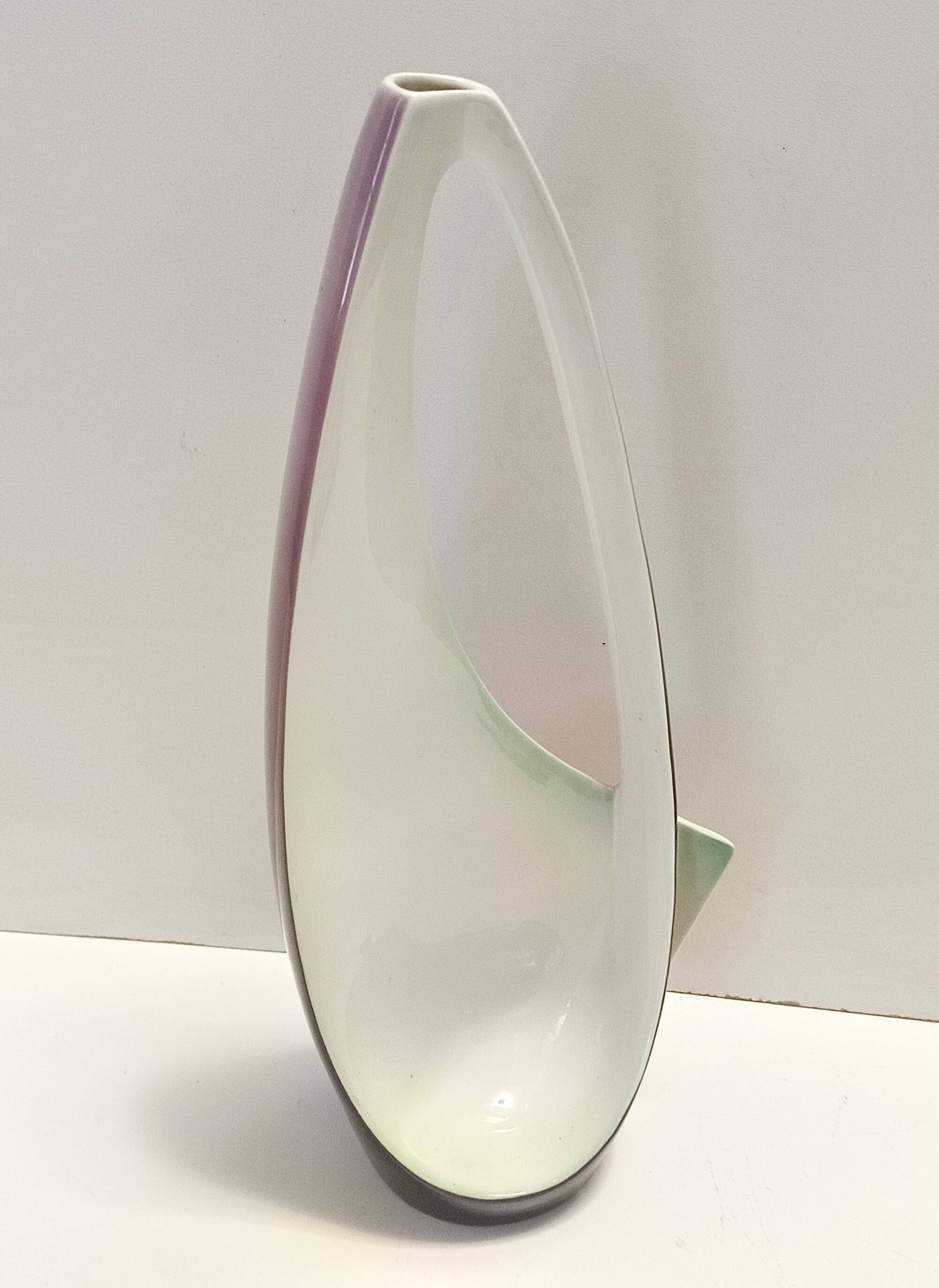 Purple, Pink and White Hand-Painted Ceramic Vase by Ariele, Turin, Italy