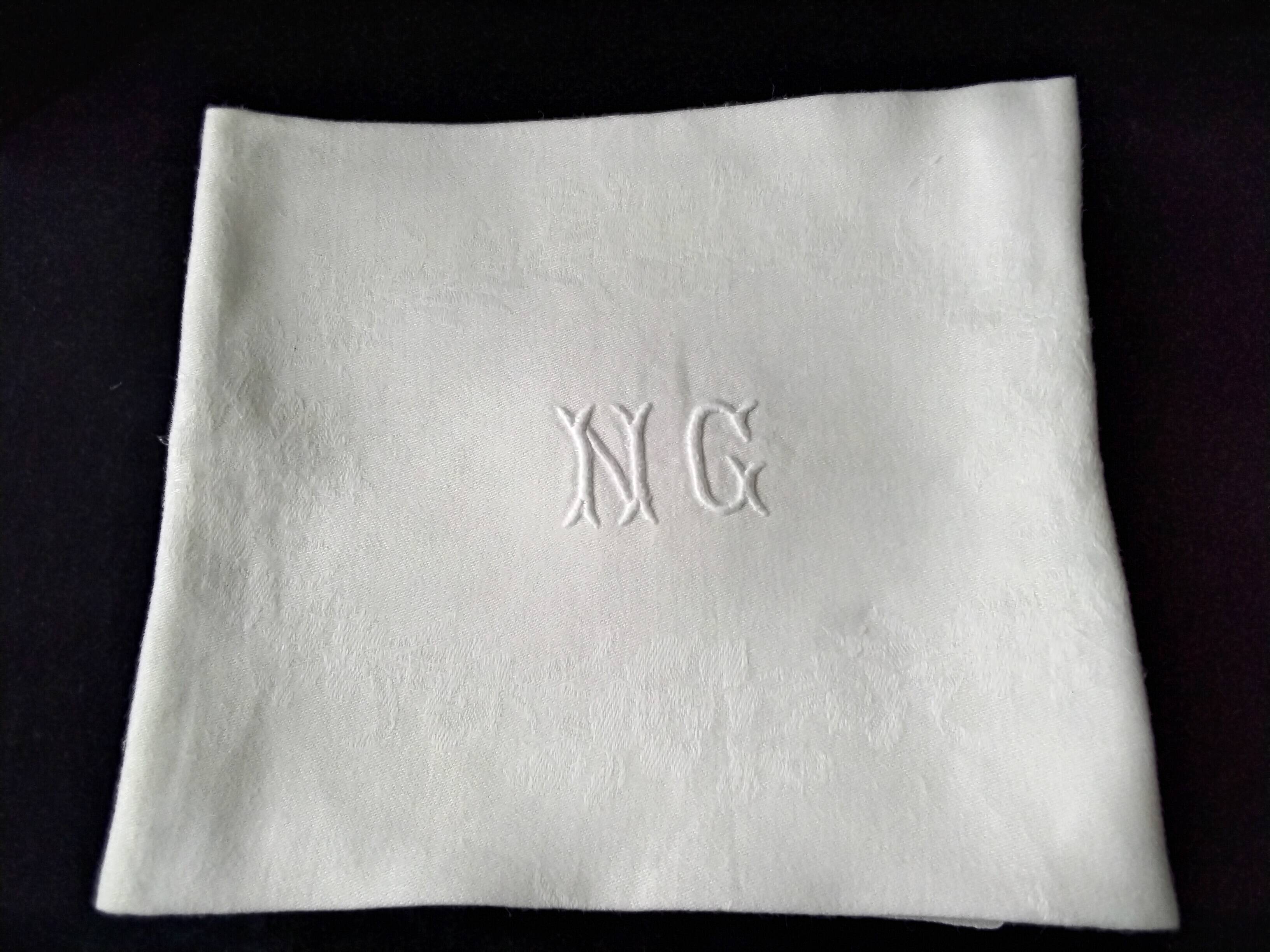 6 old damask linen napkins NG 67 x 76 cm