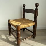 Vintage low chair in the style of Charles Dudouyt – Wooden fireside chair