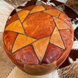 Vintage Berber leather pouf