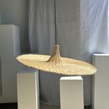 Large suspension, rattan luminaire in hat shape D:80cm