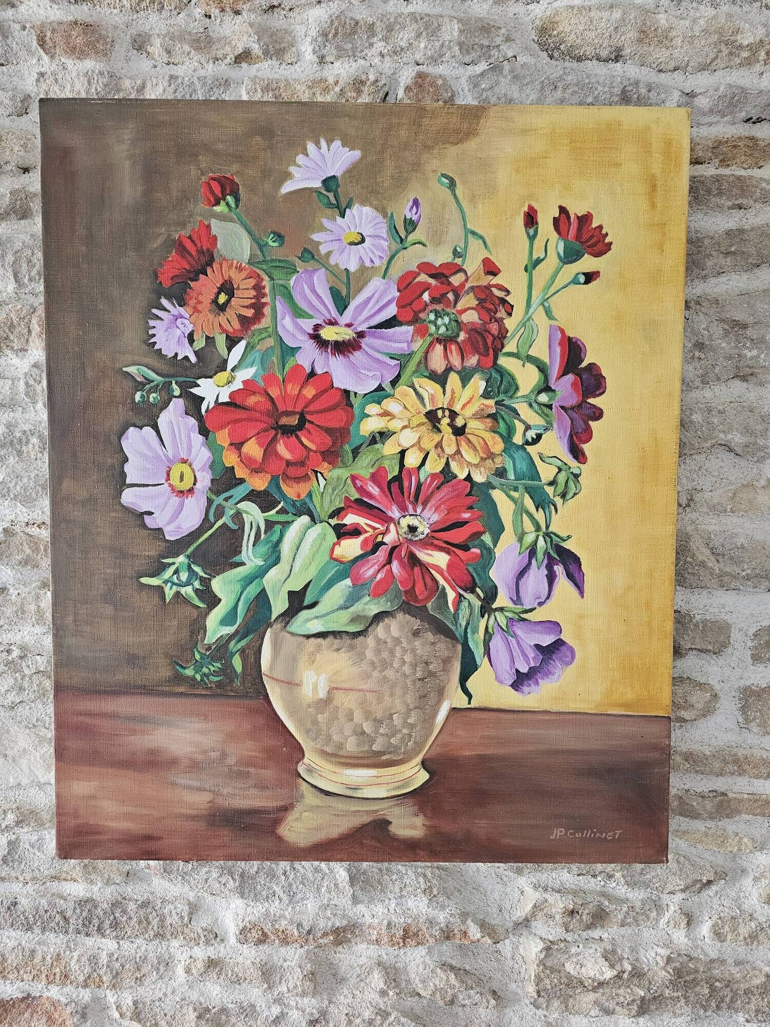 Oil on Canvas Still Life Spring Flowers Signed JP Collinet