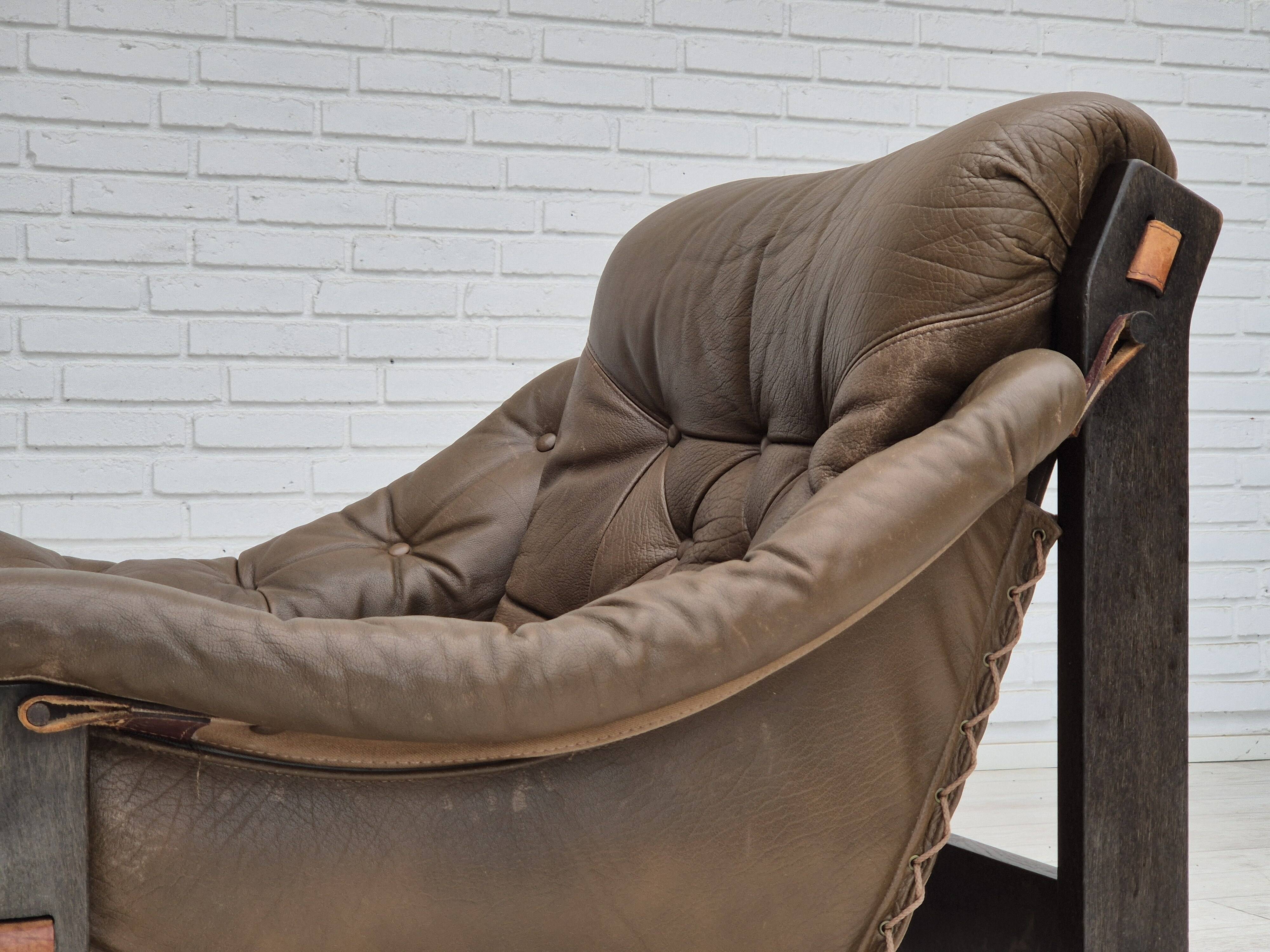 1970s, Scandinavian design, chair in safari style, original condition, leather.