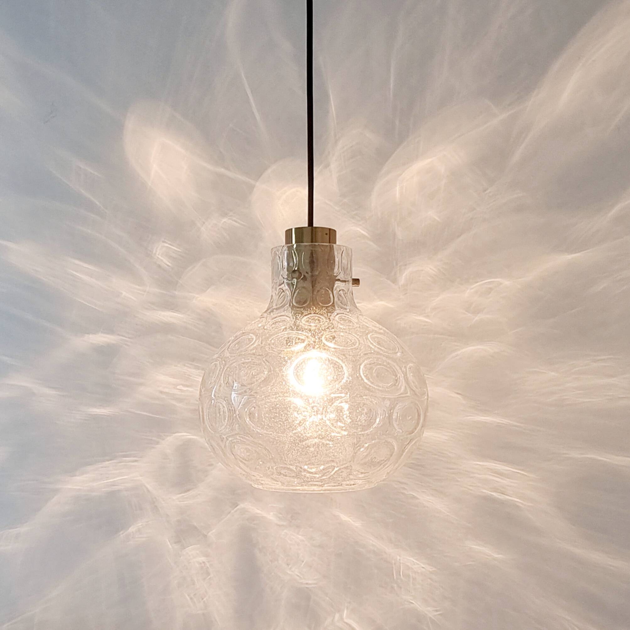 Mid-Century Bubble Glass & Brass Ceiling Light/Pendant by Helena Tynell for Limburg, Germany, 1960s